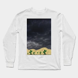 very black rain filled sky with a few stylized cactus plants Long Sleeve T-Shirt